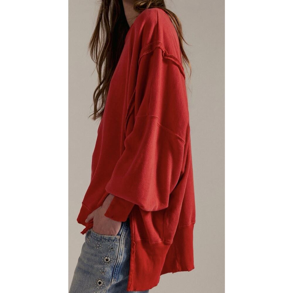 Free People We The Free Camden Sweatshirt, Flame Red, Size M - Picture 3 of 5